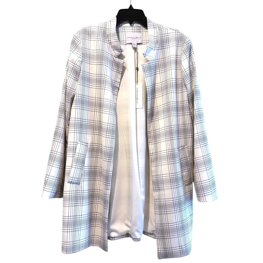 CAROLINA BELLE MONTREAL Womens XL Plaid Blazer Jacket Open Front Lined NWT‎